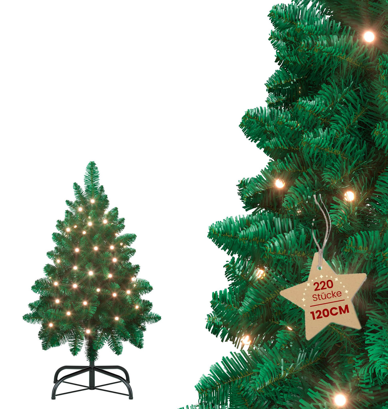 LILIIN Kunstkerstboom met LED-verlichting, Groen, Hoogte: 120 cm
