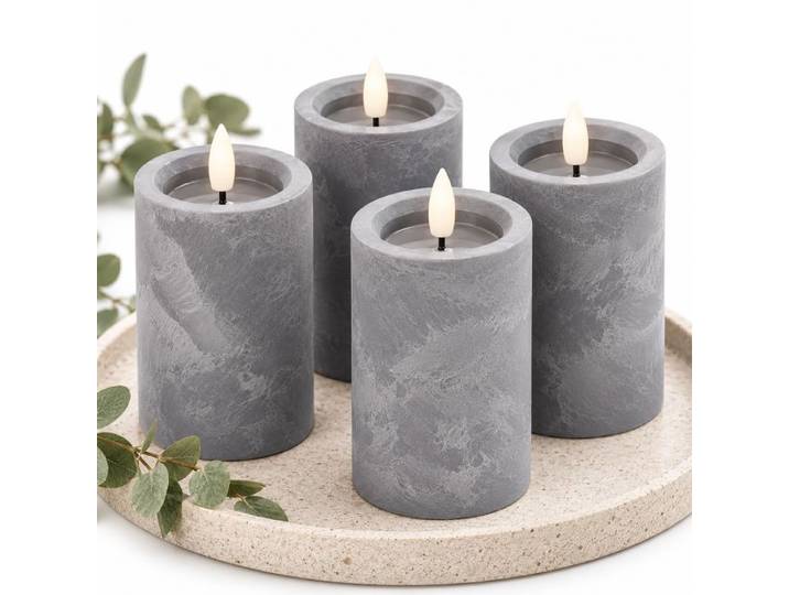 Relaxdays LED Kerzen 4er Set Betonoptik