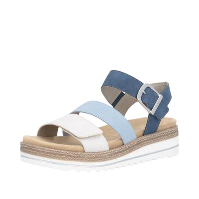 Keilsandalette REMONTE, Damen, Gr. 41, blau, sanftes weiß, Lederimitat, Schuhe, Keilabsatz, Sommerschuh, Sandale in veganer Verarbeitung