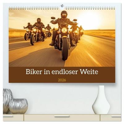 Biker in unendlicher Weite (hochwertiger Premium Wandkalender 2026 DIN A2 quer), Kunstdruck in Hochglanz