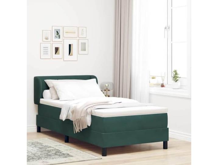 ZXQVLMRS Boxspringbett 90 x 190 cm, Samt Polsterbett Dunkelgrün Inklusive Matratze & Topper, Verstellbares Kopfteil, Stabiler Kiefernholzrahmen