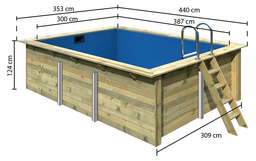 Massivholzpool Rechteck Pool 2 Sparset inkl. Poolterrasse