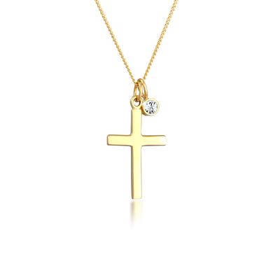 Silberkette ELLI "Halskette Kreuz Religion Kristalle 925 Silber" Gr. 45, gold, Halsketten, Damen, mit Stein, Silber 925 (Sterlingsilber), Silberkette