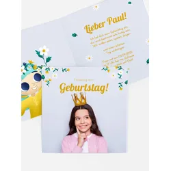 Geburtstagseinladung selbst gestalten mit Spruch und Fotos im Onlinedesigner bei Meine-Kartenmanufaktur.de