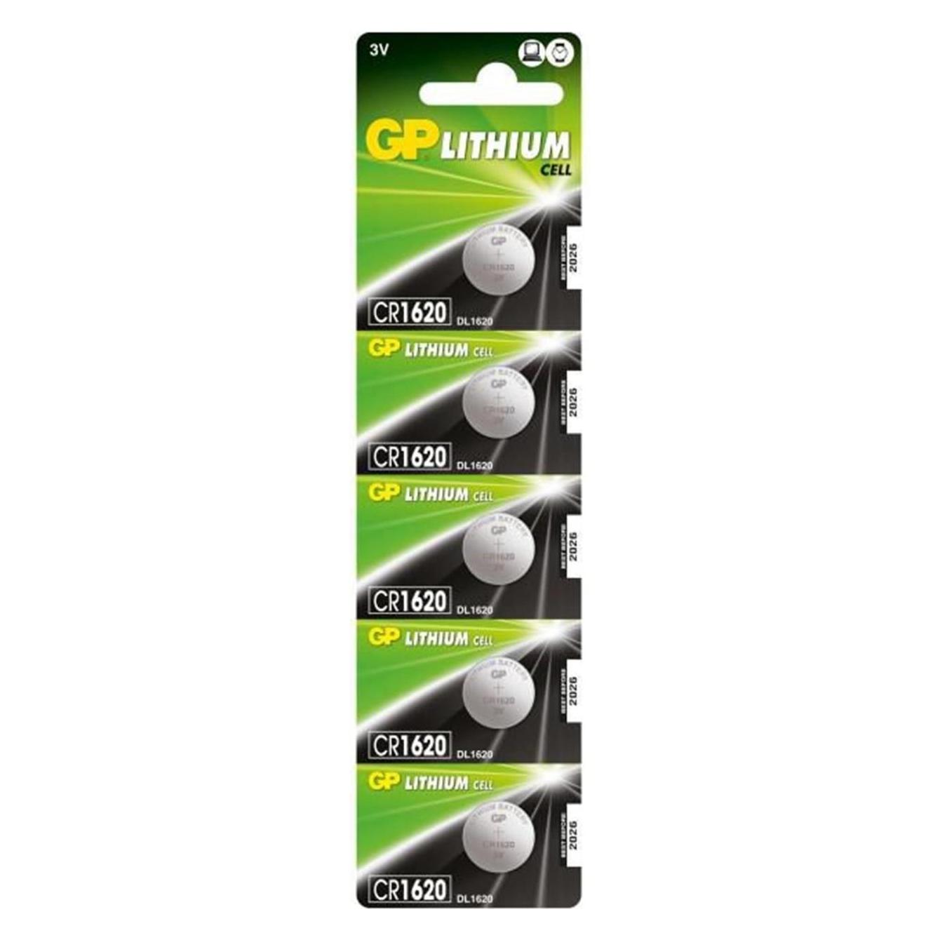 GP Batteries LITHIUM BUTTON CELL CR1620 (5 Stk., CR1620, 75 mAh) (103123)