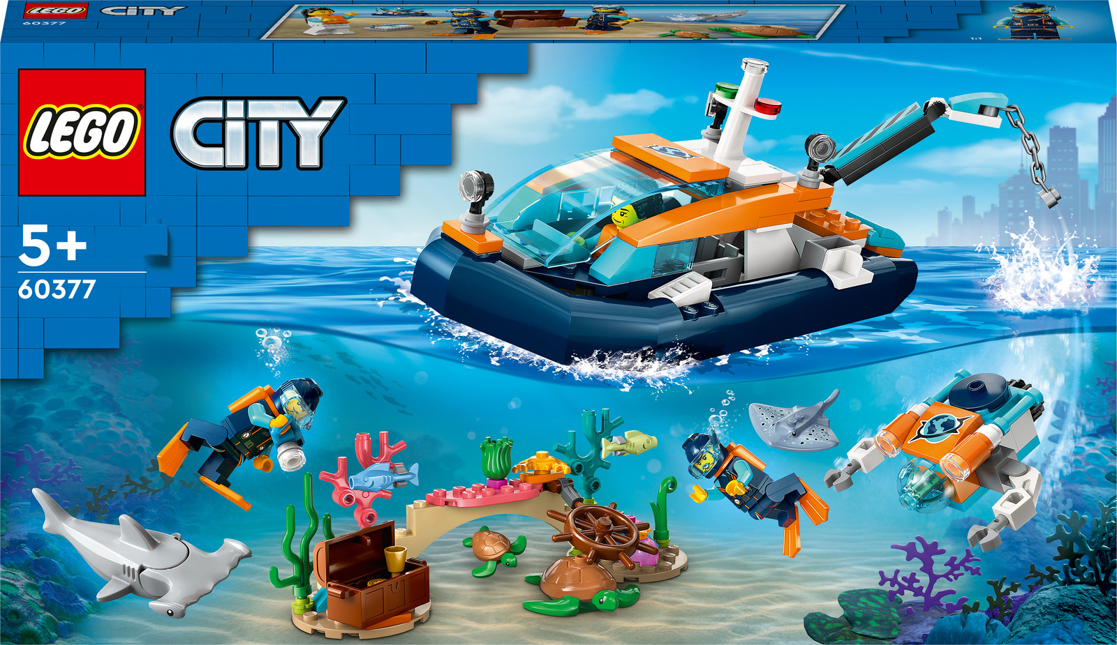 LEGO City 60377 Onderzoeksboot speelset met zeedieren en minifiguren
