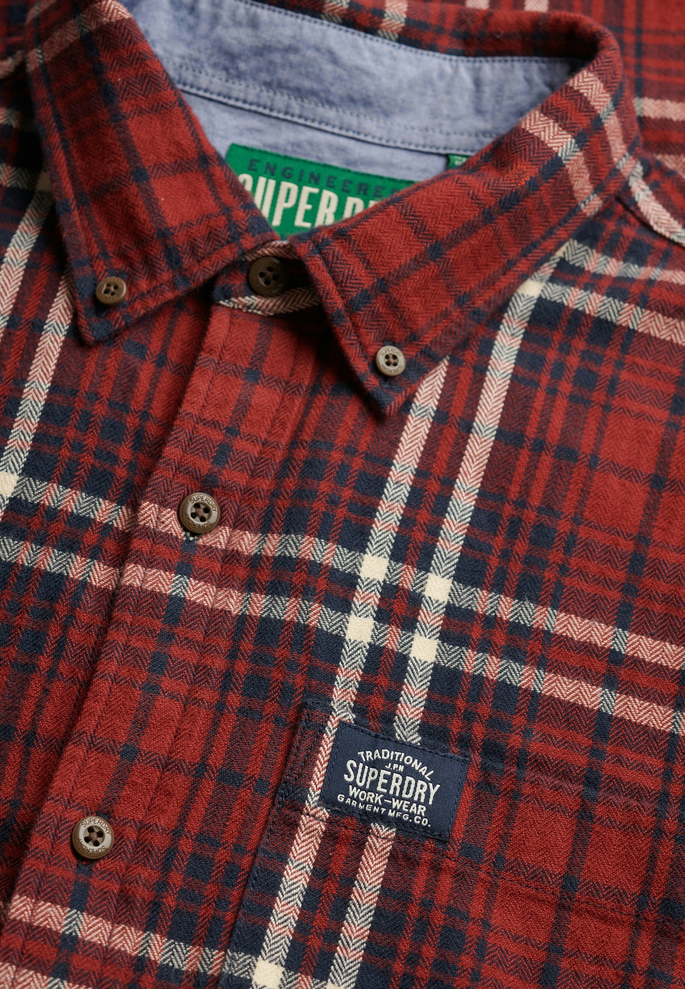 Langarmhemd SUPERDRY "L/S COTTON LUMBERJACK SHIRT", Herren, Gr. XXL, N-Gr, rot (frontier check rot), Web, Obermaterial: 100% Baumwolle, kariert, regular fit, Hemden Langarmhemd, Regular Fit, aus Baumwolle, mit Knopfleiste, karierte Optik frontier check ro