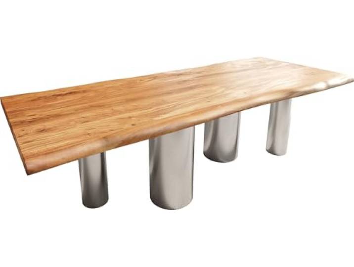 Esszimmertisch Edge Akazie Natur 240x100 Pilier Edelstahl gebürstet Live-Edge