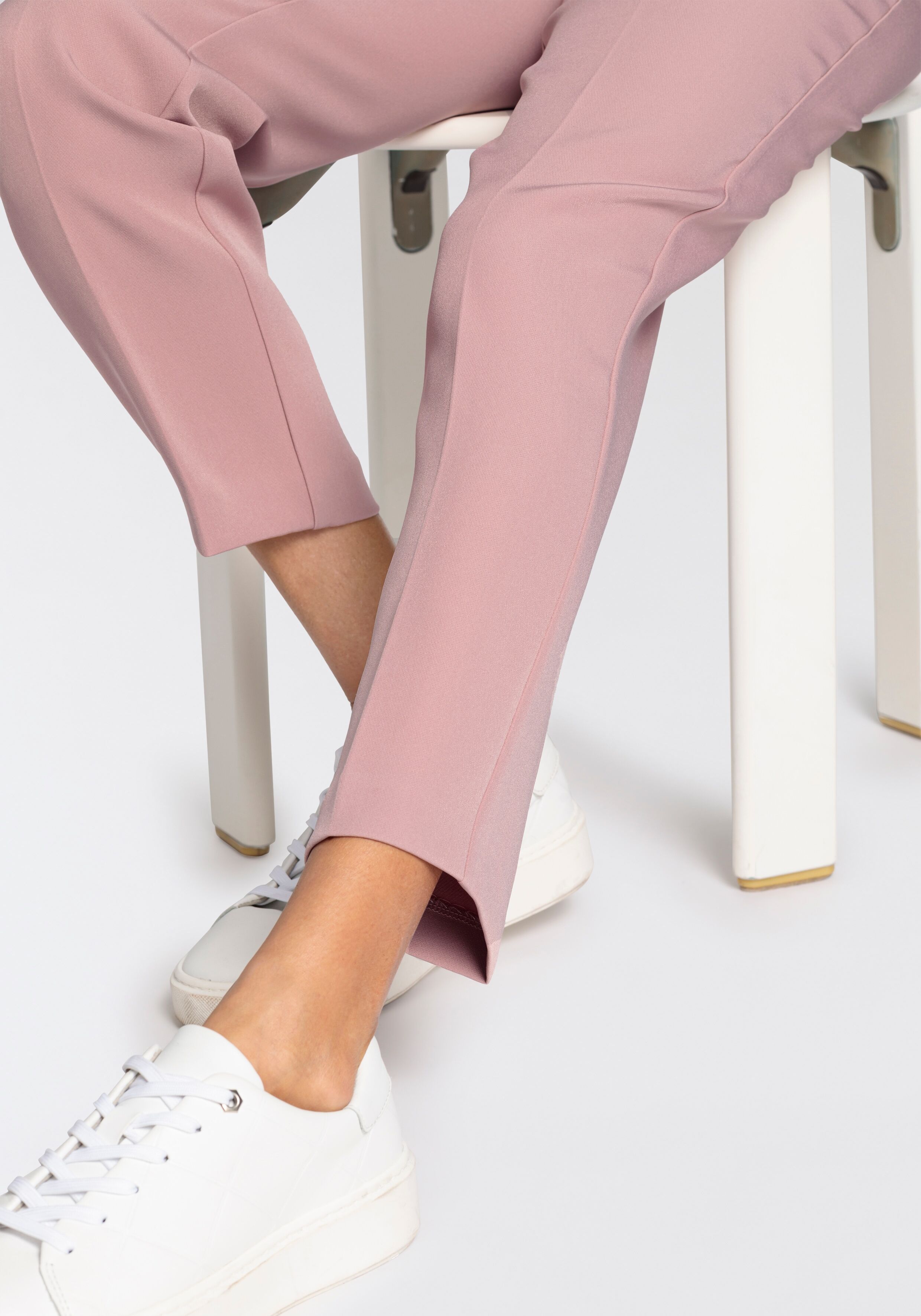 Anzughose LAURA SCOTT, Damen, Gr. 34, N-Gr, rosa, Web, Obermaterial: 90% Polyester, 10% Elasthan, figurumspielend 7/8-Länge, Hosen Anzughose, mit Bügelfalte rosa 34, N-Gr