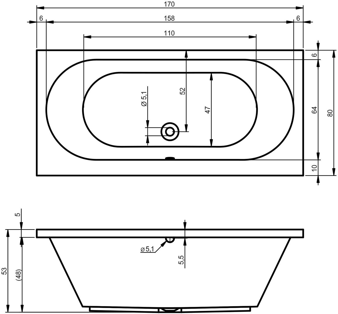 Riho Carolina 170 Badewanne 170 x 80 cm