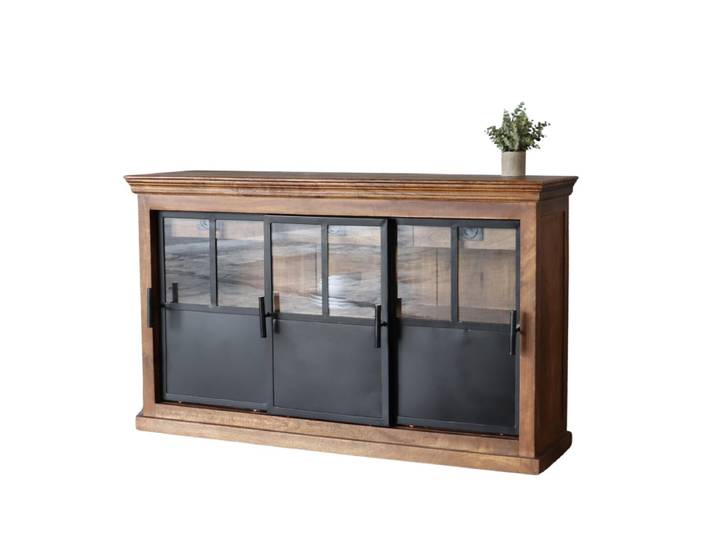 Sideboard Industrial Style IVETTE Schiebetüren massiv Mangoholz & Eisen