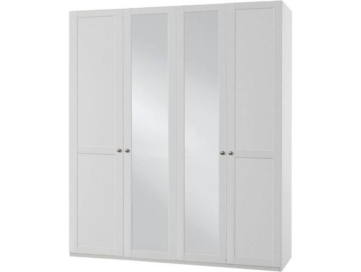 Wimex Kleiderschrank New York (mit Türen, Spiegel, Kleiderstangen, Einlegeböden, 1-St., moderne Optik, Aufleistungen, Türknäufe) 180x58x208cm weiß 4-türig