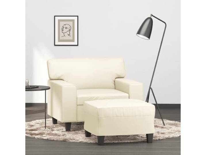 HEFZGDB Sessel mit Hocker Creme 60 cm Kunstleder Modernes Design Langlebiges Material Schmutzabweisend Robustes Gestell Bequeme Sitzfläche Vielseitiger Fußhocker Luxuriöser Look