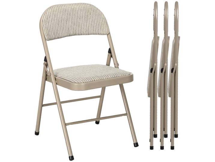 Homcom Klappstuhl 4er Set Polyester Stahl Beige, Metall, Füllung: Schaumstoff, 46x78x45 cm, Esszimmer, Stuhl, Klappstühle