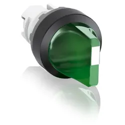 ABB M3SS2-11G Leuchtwahlschalter, grün, beidseitiger Rückzug nach B rastend, Frontring Kunststoff schwarz, beleuchtbar, kurzer Drehgriff