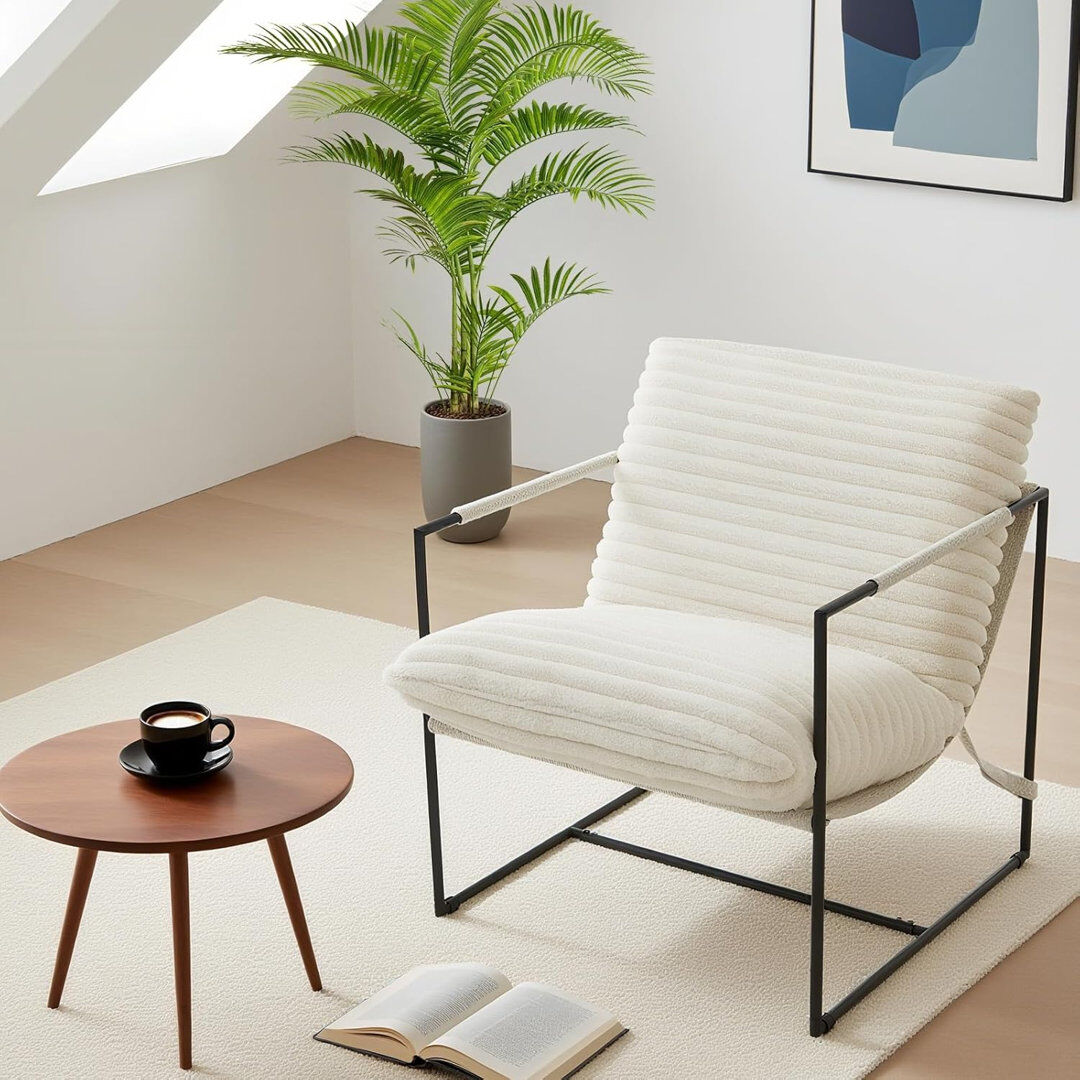 George Oliver Modern Accent Armchair Beige Teddy 93cm H X 78cm W X 87cm D