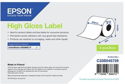 Epson C33S045729 Rolo continuo de etiquetas alto brilho 203 mm x 58 m