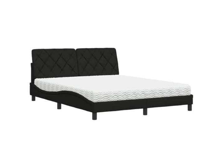KTHLBRH Bett mit Matratze, schwarz, 160 x 200 cm, aus Stoff Lattenrost, gepolstertes Kopfteil aus PP-Faser, stabile Beine, Montage erforderlich