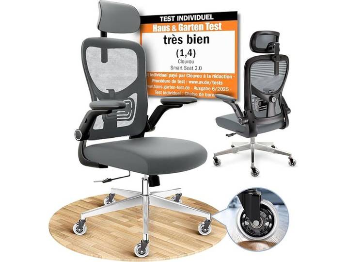 CLOUVOU Chaise de bureau ergonomique moderne - Chaise gaming adultes - accoudoirs rabattables - Max 150 kg - SmartSeat - Anthracite