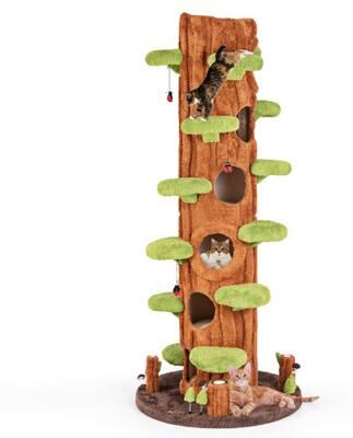 Costway 90.5 Inch Tall Multifunctional Cat Tree with Private Condos for Indoor Cats-Brown