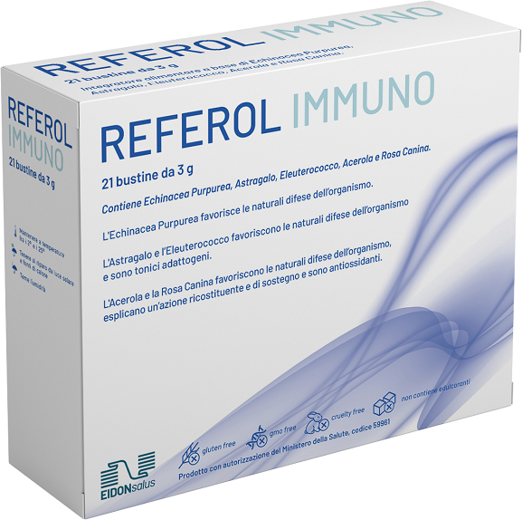 EIDON SALUS Srl Eidon Salus - Referol Immuno Integratore con Echinacea, Astragalo, Eleuterococco, Acerola e Rosa Canina - 21 Bustine