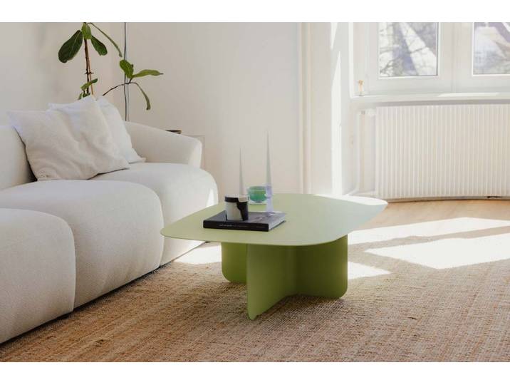 Couchtisch Livia – Japandi Design aus pulverbeschichtetem Blech - Matcha Latte - Luxusbetten24