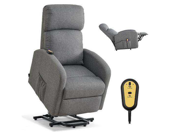 Fauteuil TV VEVOR électrique\, fauteuil relax à réglage continu\, fauteuil pour seniors avec revêtement en lin\, mousse hautement élastique\, poches latérales\, télécommande\, fauteuil de massage\, gris clair