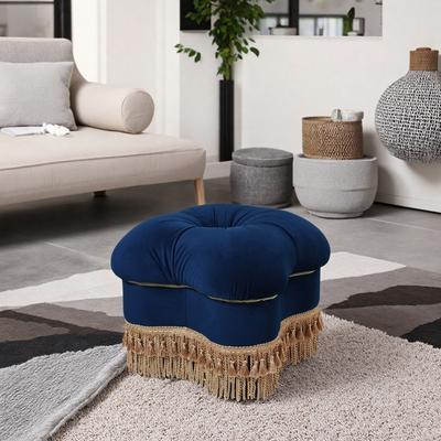 ZWYO HOSIMU "20"" Velvet Clover Ottoman with Gold Bullion Fringe & Tufted Seat"
