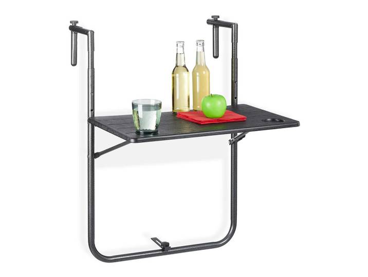 Relaxdays Hängetisch Schwarz Balkon klappbar, Kunststoff, Metall, 59.5x83x59 cm, Gartenmöbel, Gartentische, Balkontische
