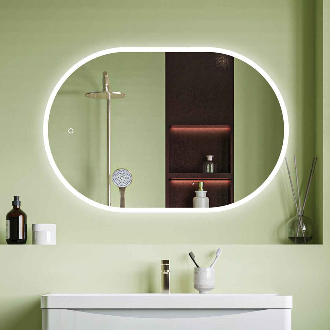 Metro Icarus Oval LED Bathroom Mirror with Demister Pad Touch Control Wall Mounted White 60 cm x 90 cm