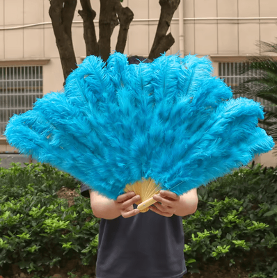 Inspire Picks Luxury Ostrich Feather Folding Fan Large Burlesque Dance & Stage Performance Fan (100130cm) lake Blue 100cm1pcs 130cm1pc