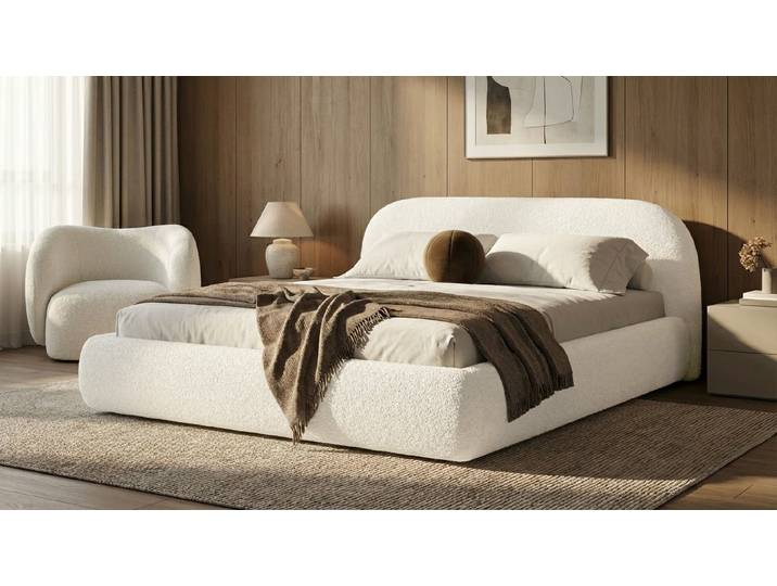 Designer Polsterbett Luma in Bouclé mit Stauraum - 120x200 - Grün - Luxusbetten24