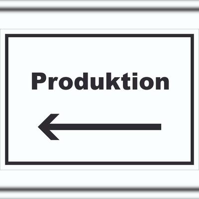 HB-Druck Produktion Schild mit Text und Richtungspfeil links Herstellung waagerecht A2 (420x594mm)