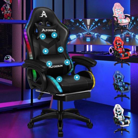 Gaming-Stuhl mit Massagefunktion - Ergonomischer Bürostuhl - Bequemes Spielen - 8-Punkte-Massagefunktion - Belastbarkeit: 180 kg - Schwarz