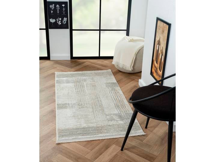 Teppich My Way , beige (creme, hellgrau, altgoldfarben), B:80cm H:10mm L:150cm, Polyester, MYFLAIR MÖBEL & ACCESSOIRES, Teppiche, Teppich, Kurzflor, modernes Retro-Design, besonders weich, auch in rund