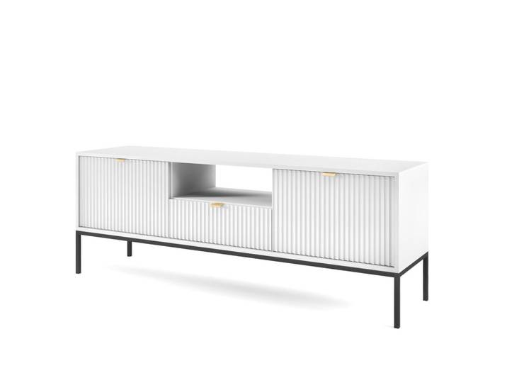 Komodee Lowboard TV Nanaimo Rtv1-2D1S Profilierte Fronten, Weiß, Metall, 154x56x39 cm, Wohnzimmer, TV Möbel, Lowboards, Lowboards stehend