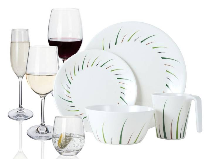 Moritz Geschirr-Set Camping Geschirr Set 4 Personen Limon 16 Teilig + 16 Tiamo Gläser