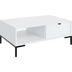 COUCHTISCH Montreal mit Schublade und offenem Fach, dekorative 3D-Fronten, 100x60 cm, Weiß