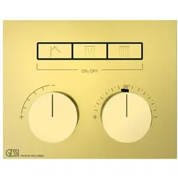 Gessi HI-FI, Fertigmontageset Unterputz-Thermostat mit Tasten-Bedienung, 3 separate Ausgänge, 63006246, Farbe: Gold PVD