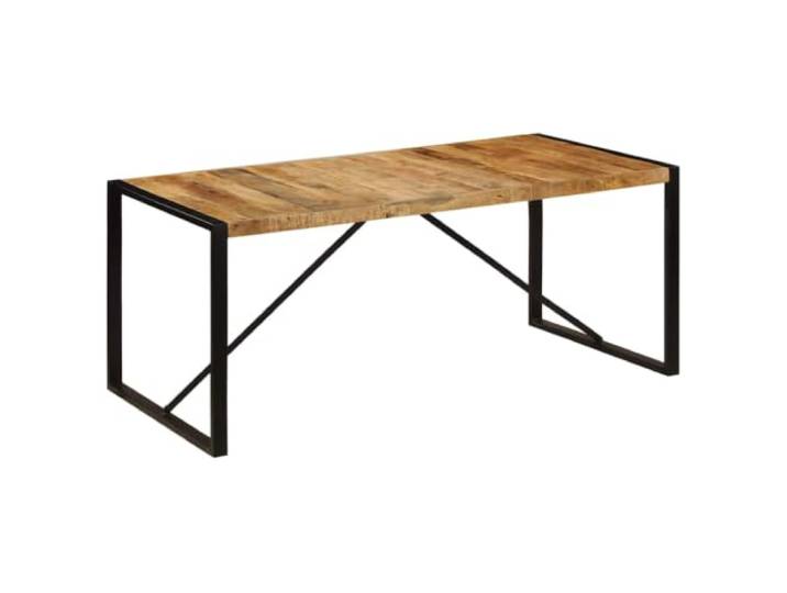 HBBMGYD Esstisch, Mangoholz, ungeschliffen, 180 cm, Industriestil Massivholzplatte, Stahlbeine, einfache Montage, Küche, Esszimmer, einzigartige natürliche Maserung