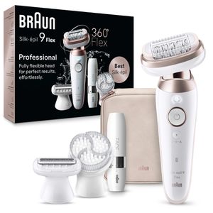 Braun Epilierer Silk-epil 9 Flex 3D, 9-360, mit 5 Aufsätzen, Mini-Rasierer & Tasche, weiß/rosa