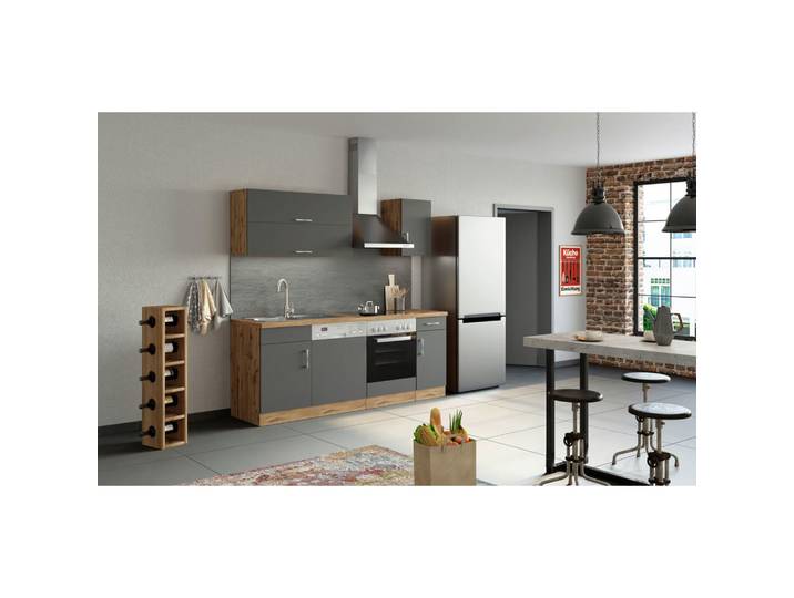 Held Küchenleerblock, Anthrazit, Eiche Wotan, 1 Schublade(n) Schubladen, seitenverkehrt montierbar, nur wie online abgebildet bestellbar, 210 cm, Made in Germany, Küchen, Küchenzeilen & Küchenblöcke, Küchenzeilen ohne Geräte