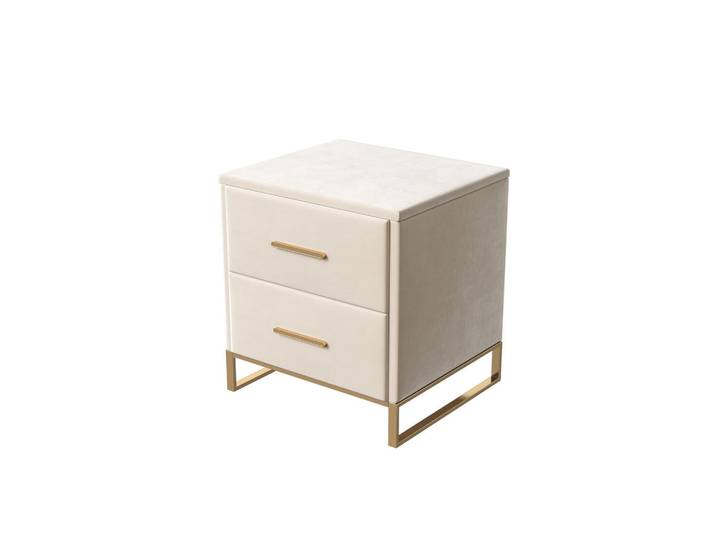 Shopentra Nachttisch Beige Samt 2 Schubladen goldene Beine, 40x50x40 cm, Schlafzimmer, Nachtkästchen