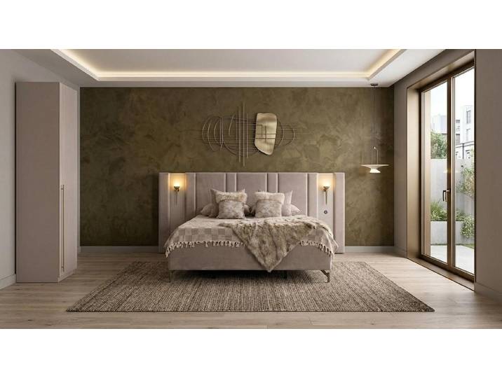 Xlmoebel Schlafzimmer-Set Bett Einzelschrank Schlafzimmer Stil modern beige weich praktisch