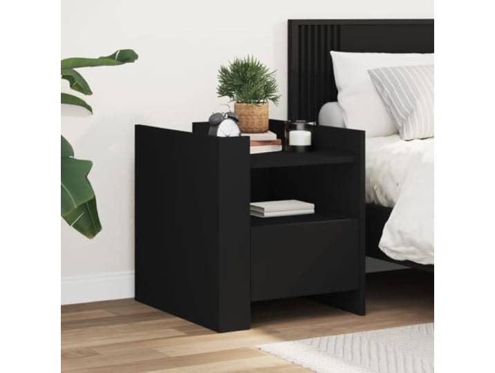 HEFZGDB Nachttisch Schwarz 45x50x50 cm Holzwerkstoff mit Schublade Stauraum und feuchtigkeitsbeständiger Oberfläche für Schlafzimmer Wohnzimmer