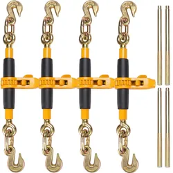 VEVOR Ratschenspanner für Zurrkette 0,8-0,9 cm, Tragkraft 3220 kg, 4er-Pack, mit Greifhaken, Befestigungselemente für Transportketten, Anhänger, Pritschenwagen