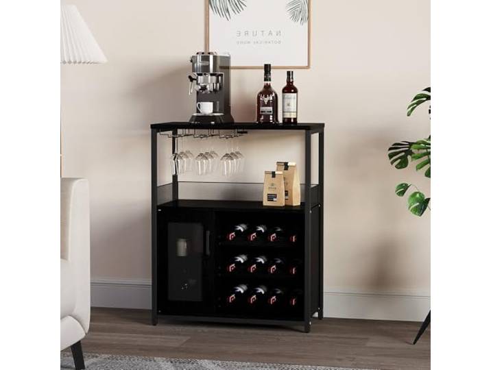 GarveeLife Weinschrank Industrial Küchenschrank Barschrank Mit Verstellbarem Weinregal Und Glashalter Weinregal Mit Abnehmbarem Weinschrank Sideboard Buffetschrank Freistehend, 69x35x92Cm