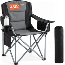 VEVOR Faltstuhl Klappstuhl mit Getränkehaltern & Armlehnen 158 kg Belastbar, Anglersessel Faltbar Anglerstuhl Faltstuhl Schwarz, inkl. Tragtasche Camping Stuhl Outdoor Regiestuhl  Tragbar