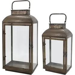 Chic Antique Laterne mit Muster Messing Antik 2er-Set, 26 x 17,5 x 55 cm - Messing Antik
