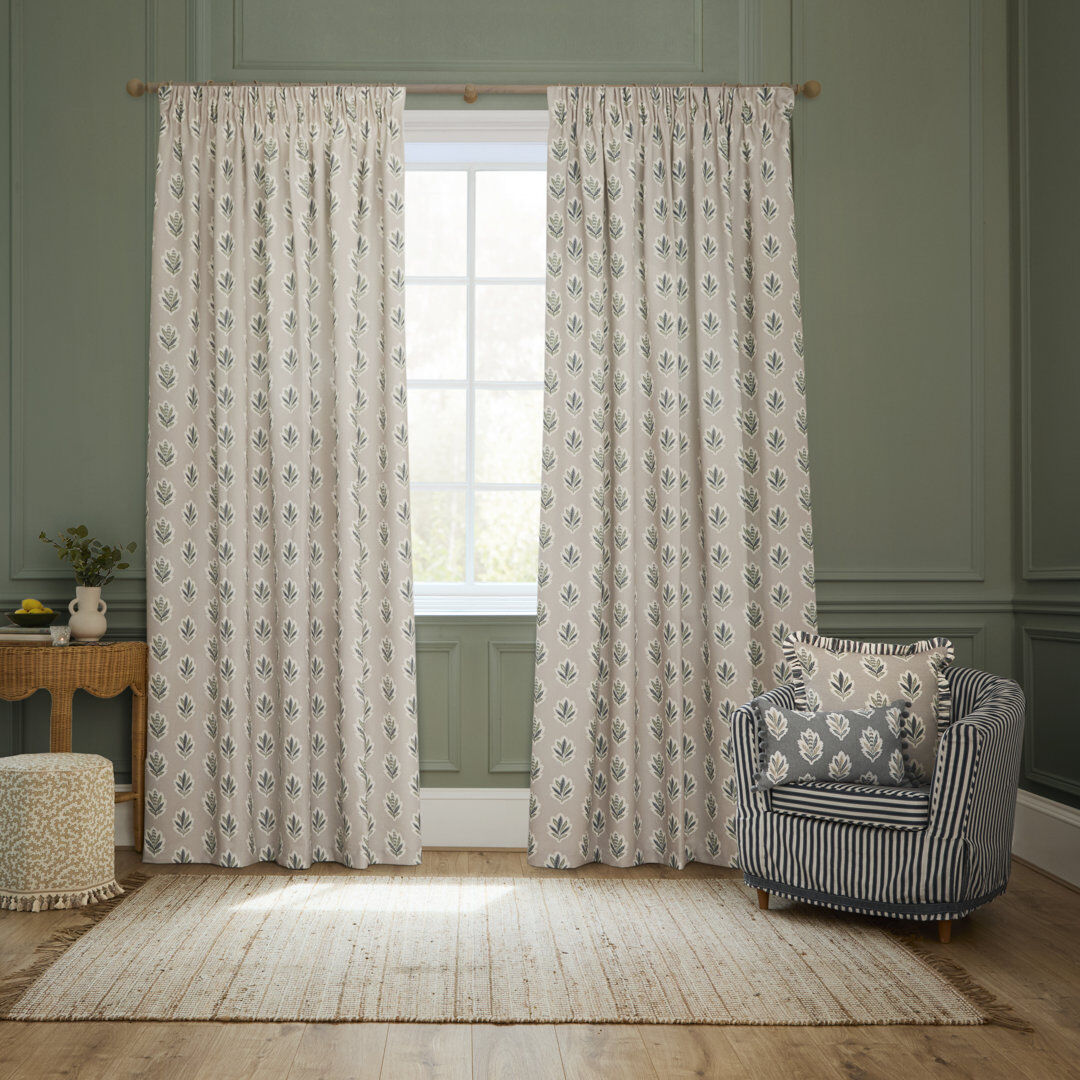 Sanderson Sessile Leaf Room Darkening Curtain Panel Pair Beige 46.06cm Width x 182cm Drop